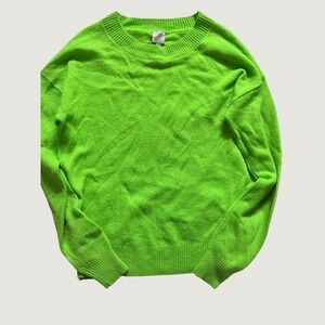 Nouveaux Neon Lime Green 100% Cashmere Crewneck Sweater Medium NWT
